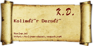 Kolimár Dezső névjegykártya